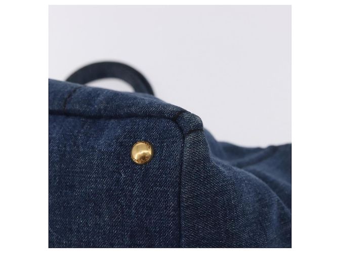 Sac à main PRADA Canapa GM Denim Blue Gold Auth 197708 Bleu Doré - vue 16