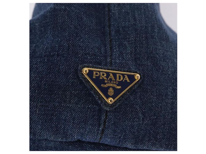 Sac à main PRADA Canapa GM Denim Blue Gold Auth 197708 Bleu Doré - vue 17