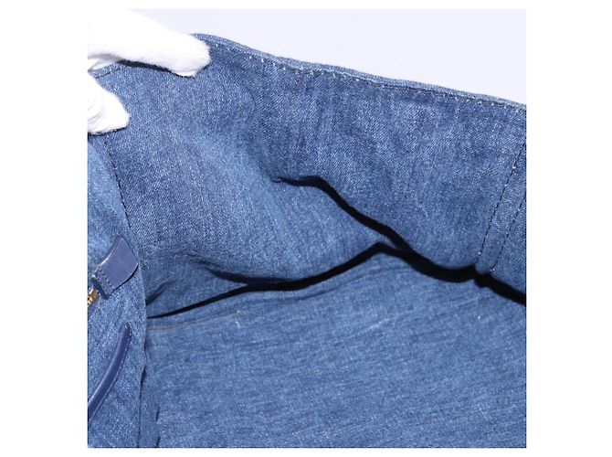 Sac à main PRADA Canapa GM Denim Blue Gold Auth 197708 Bleu Doré - vue 19