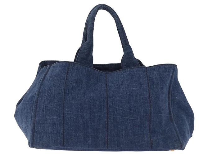 Sac à main PRADA Canapa GM Denim Blue Gold Auth 197708 Bleu Doré - vue 2