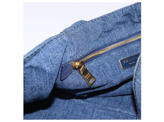 Sac à main PRADA Canapa GM Denim Blue Gold Auth 197708 Bleu Doré - vue 20