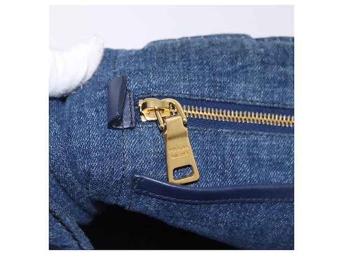Sac à main PRADA Canapa GM Denim Blue Gold Auth 197708 Bleu Doré - vue 22