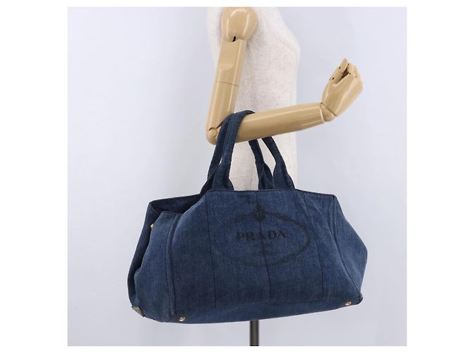 Sac à main PRADA Canapa GM Denim Blue Gold Auth 197708 Bleu Doré - vue 24