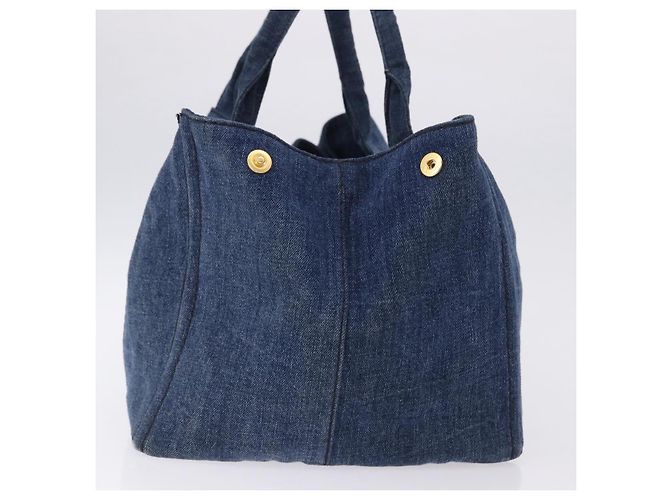 Sac à main PRADA Canapa GM Denim Blue Gold Auth 197708 Bleu Doré - vue 3