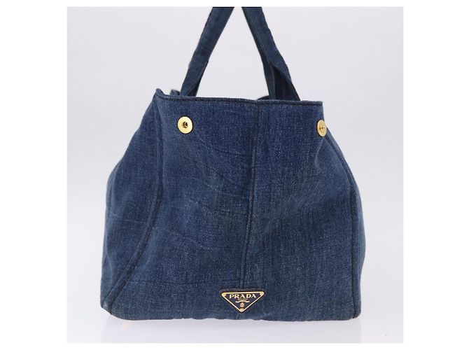 Sac à main PRADA Canapa GM Denim Blue Gold Auth 197708 Bleu Doré - vue 4