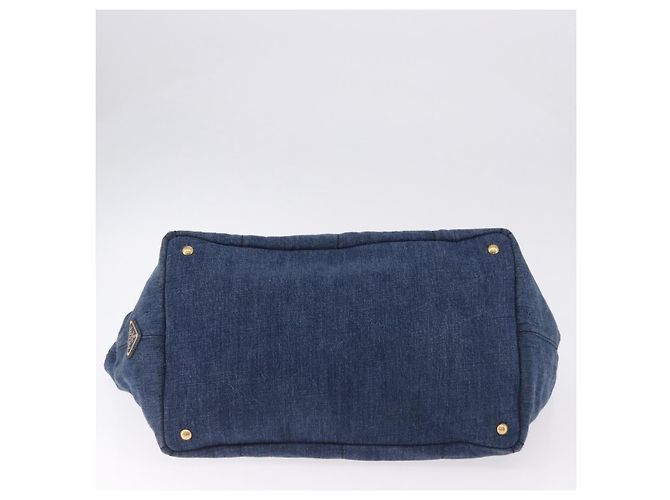 Sac à main PRADA Canapa GM Denim Blue Gold Auth 197708 Bleu Doré - vue 5