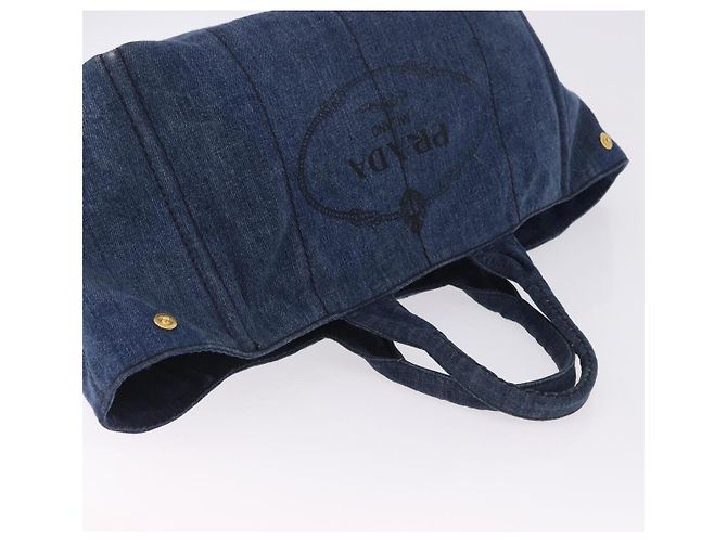 Sac à main PRADA Canapa GM Denim Blue Gold Auth 197708 Bleu Doré - vue 6