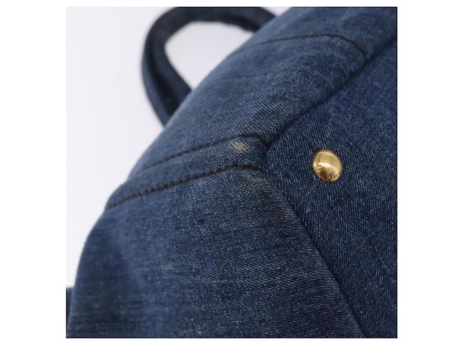 Sac à main PRADA Canapa GM Denim Blue Gold Auth 197708 Bleu Doré - vue 9