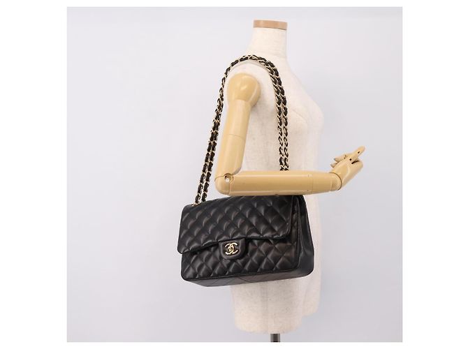 Borsa CHANEL Matelasse 30 Chain Double Flap Bag Lamb Skin Gold Black Auth yk20815SAM Nero D'oro - vista 26