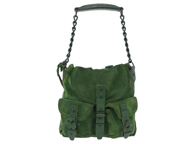 Borsa a mano con catena BALENCIAGA in camoscio verde Auth 196979 - vista 13