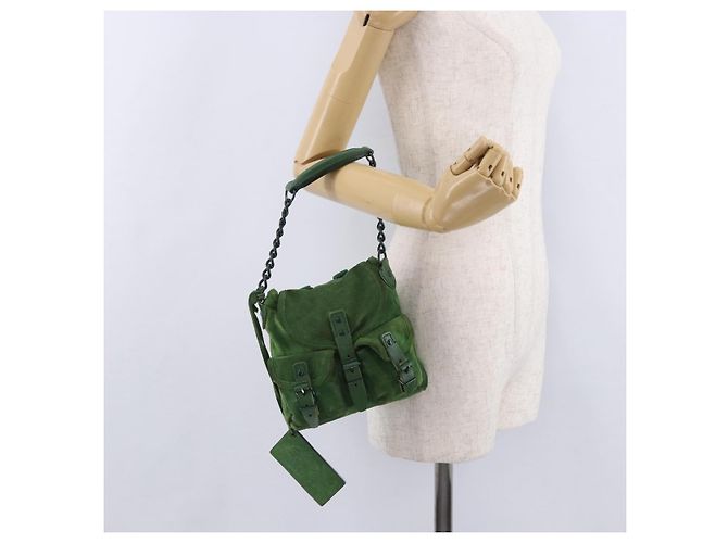 Borsa a mano con catena BALENCIAGA in camoscio verde Auth 196979 - vista 30