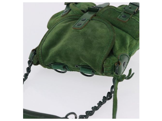 Borsa a mano con catena BALENCIAGA in camoscio verde Auth 196979 - vista 7