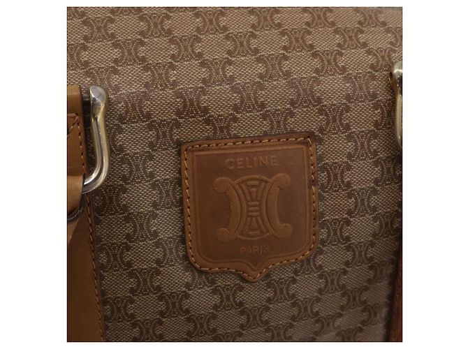 Céline Borsa a mano CELINE Macadam Canvas PVC Beige Gold Auth 197717 D'oro - vista 18