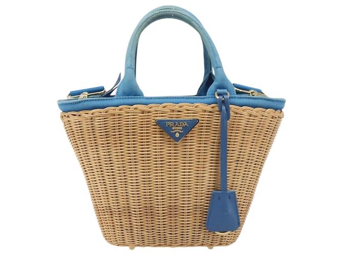 Borsa a mano PRADA in rattan 2way Marrone Oro Auth 199110V D'oro - vista 13