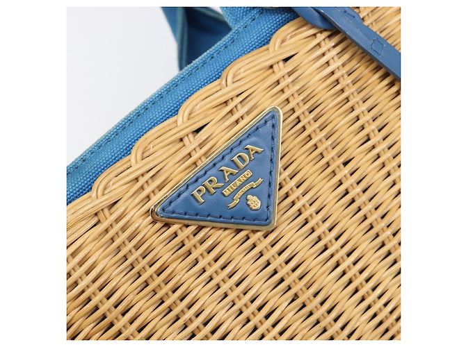 Borsa a mano PRADA in rattan 2way Marrone Oro Auth 199110V D'oro - vista 19