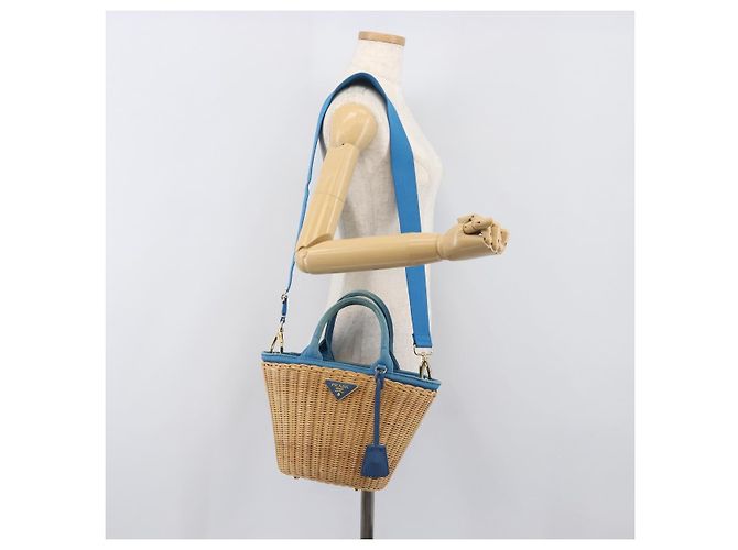 Borsa a mano PRADA in rattan 2way Marrone Oro Auth 199110V D'oro - vista 27