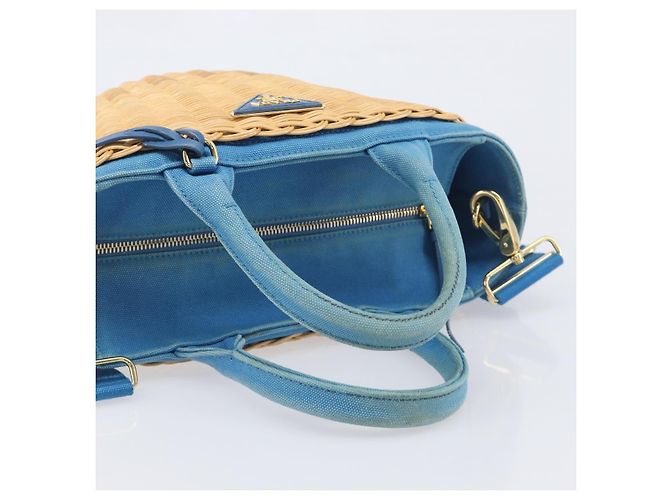 Borsa a mano PRADA in rattan 2way Marrone Oro Auth 199110V D'oro - vista 7