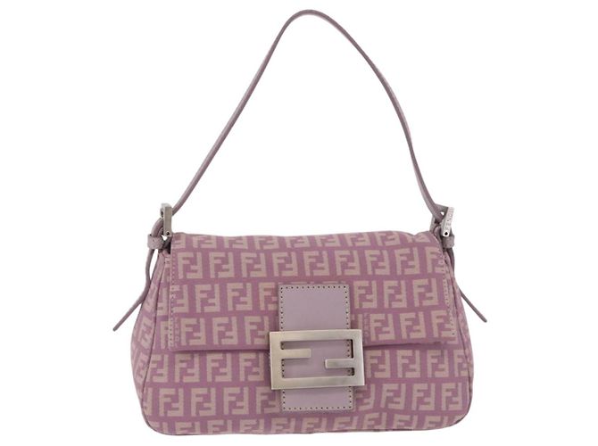 Borsa FENDI Zucchino Canvas Mini Mamma Baguette Bag Purple Silver Auth ki6806M Argento Porpora - vista 13