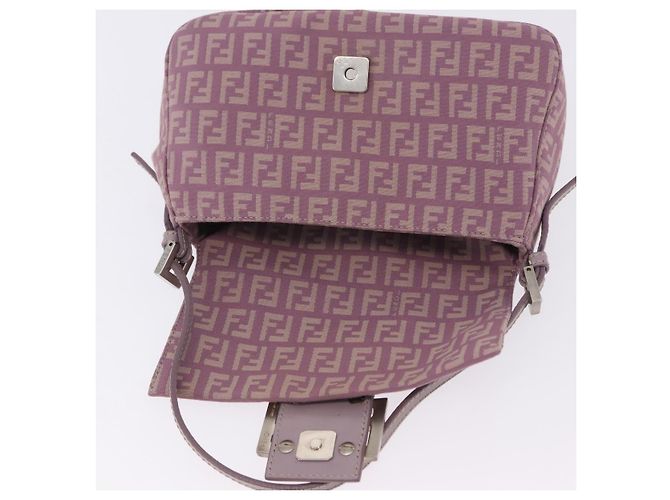 Borsa FENDI Zucchino Canvas Mini Mamma Baguette Bag Purple Silver Auth ki6806M Argento Porpora - vista 19