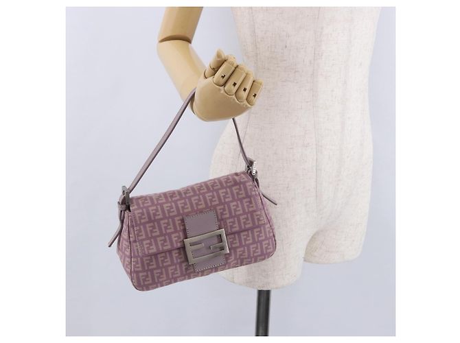 Borsa FENDI Zucchino Canvas Mini Mamma Baguette Bag Purple Silver Auth ki6806M Argento Porpora - vista 24