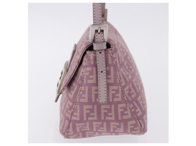 Borsa FENDI Zucchino Canvas Mini Mamma Baguette Bag Purple Silver Auth ki6806M Argento Porpora - vista 3