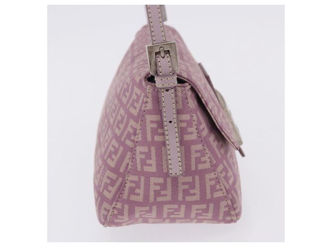 Borsa FENDI Zucchino Canvas Mini Mamma Baguette Bag Purple Silver Auth ki6806M Argento Porpora - vista 4