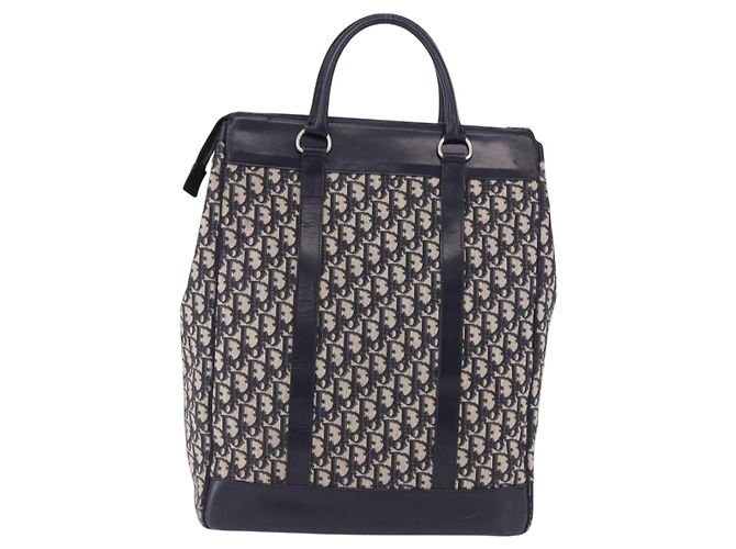 Borsa a mano Christian Dior Trotter Canvas Navy Silver Auth 197316A Argento Blu navy - vista 2