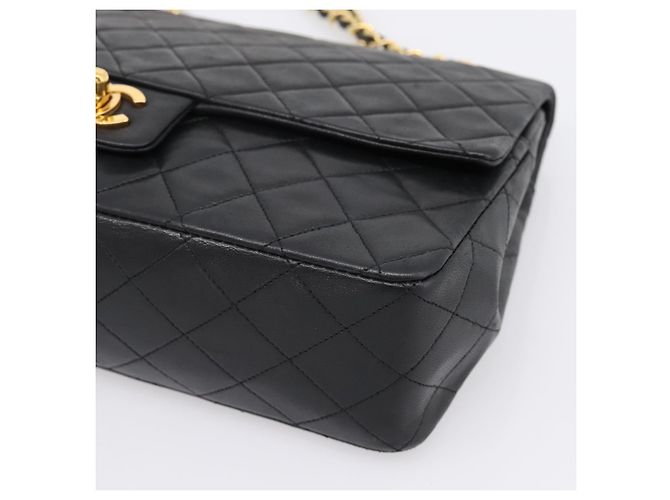 Sac CHANEL Double Flap Chain Matelasse en Agneau Noir et Or CC Auth yk20805SAM Doré - vue 10