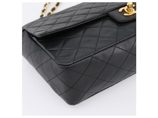 Sac CHANEL Double Flap Chain Matelasse en Agneau Noir et Or CC Auth yk20805SAM Doré - vue 11