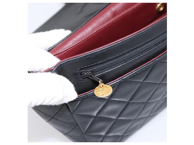 Sac CHANEL Double Flap Chain Matelasse en Agneau Noir et Or CC Auth yk20805SAM Doré - vue 21