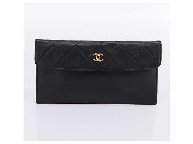 Sac CHANEL Double Flap Chain Matelasse en Agneau Noir et Or CC Auth yk20805SAM Doré - vue 25