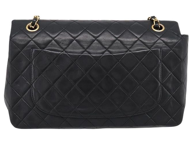 Sac CHANEL Double Flap Chain Matelasse en Agneau Noir et Or CC Auth yk20805SAM Doré - vue 3
