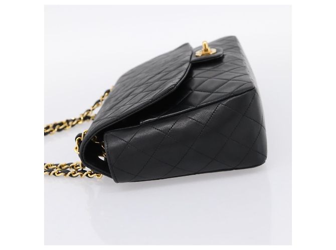 Sac CHANEL Double Flap Chain Matelasse en Agneau Noir et Or CC Auth yk20805SAM Doré - vue 4