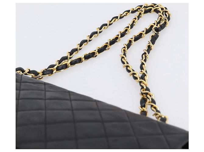 Sac CHANEL Double Flap Chain Matelasse en Agneau Noir et Or CC Auth yk20805SAM Doré - vue 8