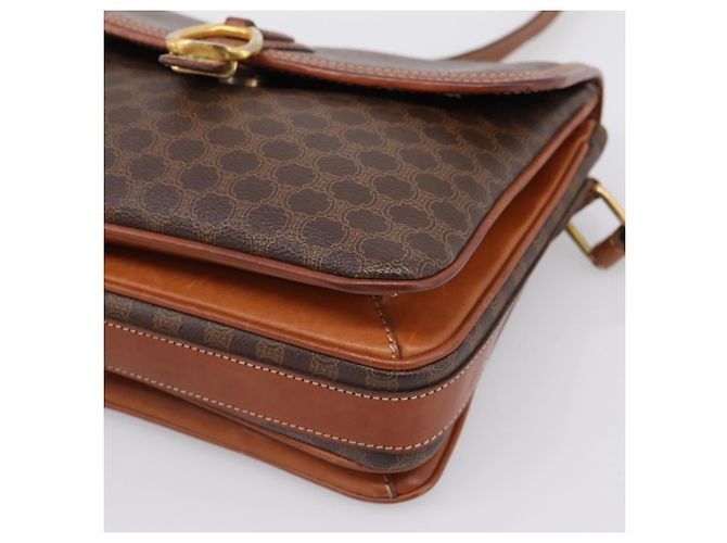 Céline Borsa a tracolla CELINE Macadam PVC Pelle Marrone Oro Auth 197775 D'oro - vista 10