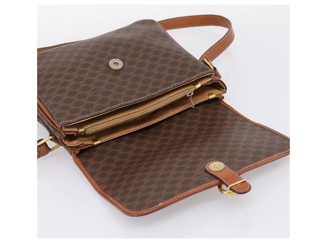 Céline Borsa a tracolla CELINE Macadam PVC Pelle Marrone Oro Auth 197775 D'oro - vista 14