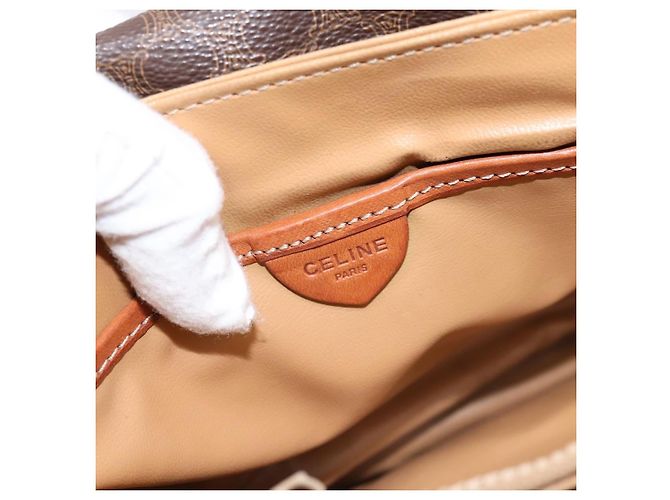 Céline Borsa a tracolla CELINE Macadam PVC Pelle Marrone Oro Auth 197775 D'oro - vista 15