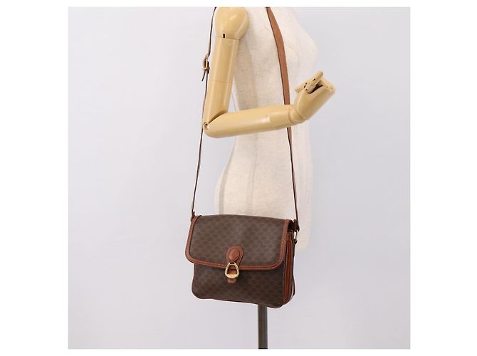 Céline Borsa a tracolla CELINE Macadam PVC Pelle Marrone Oro Auth 197775 D'oro - vista 26