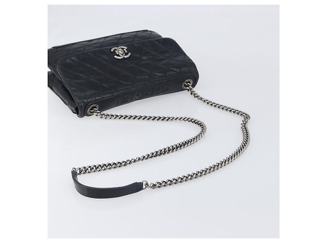 Borsa a tracolla CHANEL Matelasse con catena in pelle nera e argento CC Auth yk20837V Nero - vista 7