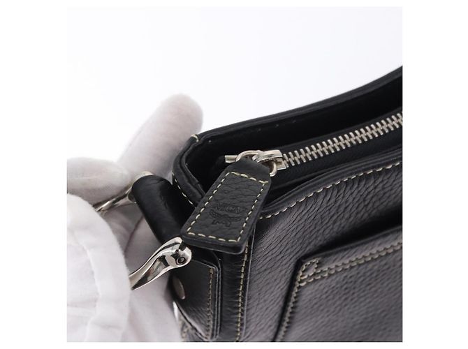 MCM Schultertasche Leder Schwarz Silber Auth 197876 - Ansicht 15