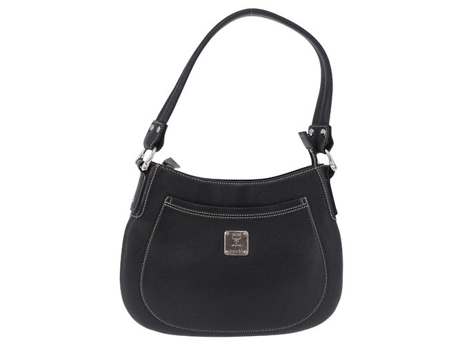 MCM Schultertasche Leder Schwarz Silber Auth 197876 - Ansicht 2