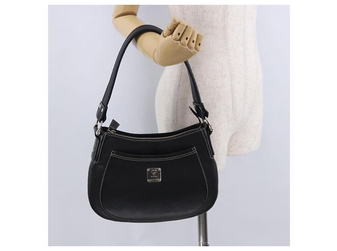 MCM Schultertasche Leder Schwarz Silber Auth 197876 - Ansicht 23