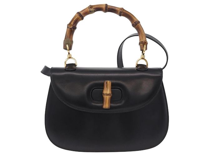Borsa a mano GUCCI Bamboo in pelle 2way Nera Oro 000 46 0633 Auth am12260SAV Nero D'oro - vista 2