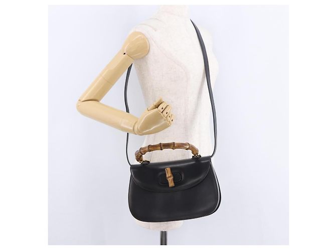 Borsa a mano GUCCI Bamboo in pelle 2way Nera Oro 000 46 0633 Auth am12260SAV Nero D'oro - vista 26
