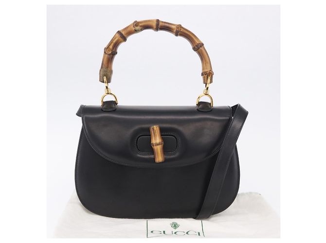 Borsa a mano GUCCI Bamboo in pelle 2way Nera Oro 000 46 0633 Auth am12260SAV Nero D'oro - vista 27