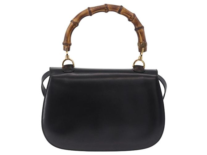 Borsa a mano GUCCI Bamboo in pelle 2way Nera Oro 000 46 0633 Auth am12260SAV Nero D'oro - vista 3