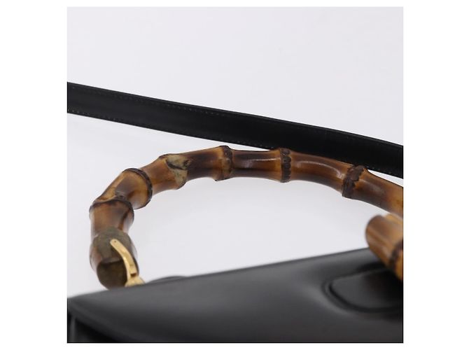 Borsa a mano GUCCI Bamboo in pelle 2way Nera Oro 000 46 0633 Auth am12260SAV Nero D'oro - vista 8