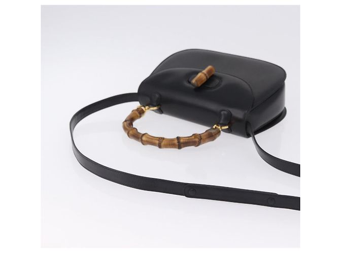 Borsa a mano GUCCI Bamboo in pelle 2way Nera Oro 000 46 0633 Auth am12260SAV Nero D'oro - vista 9