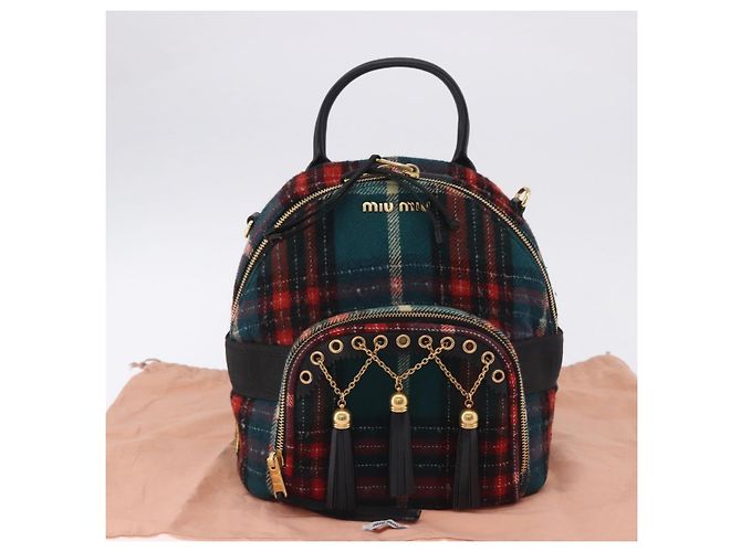 Zaino Miu Miu Lana Pelle Rosso Verde Oro Auth 196641M D'oro - vista 12