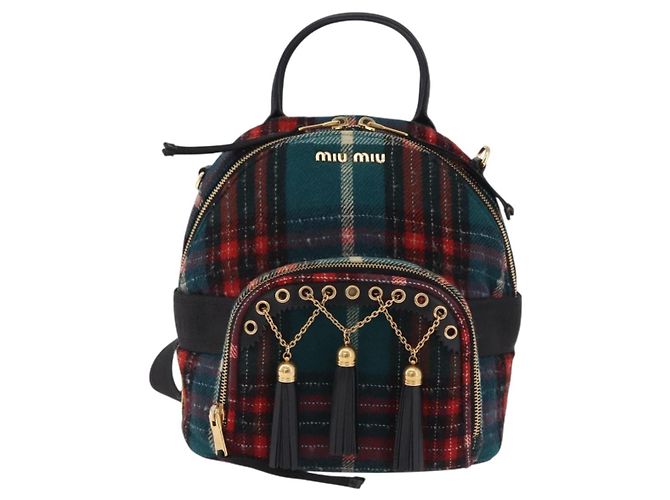 Zaino Miu Miu Lana Pelle Rosso Verde Oro Auth 196641M D'oro - vista 13